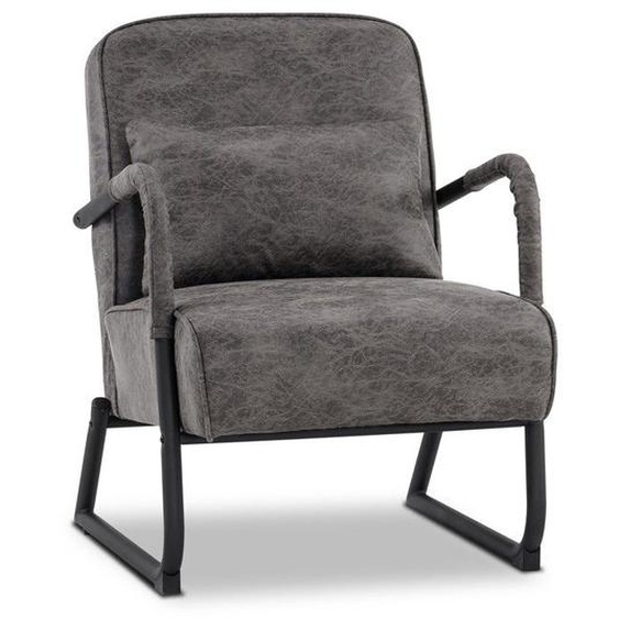 M MCombo Fauteuil de salon4742DE-1, style rétro, vintage, avec coussin de hanche, accoudoirs, microfibre, gris foncé