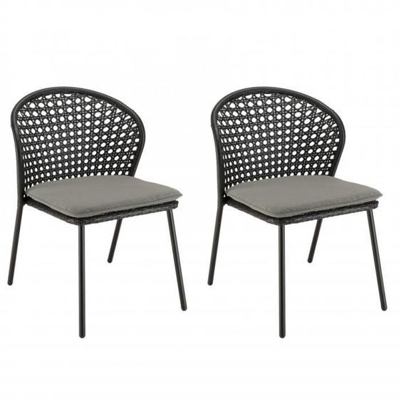 MACABANE MALO - Lot de 2 chaises rotin synthétique noir dossier arrondi ajouré