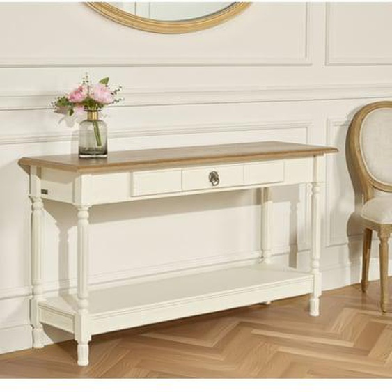 MARKUS  Console avec tiroir style shabby chic, plateau en chêne, bois certifié FSC®