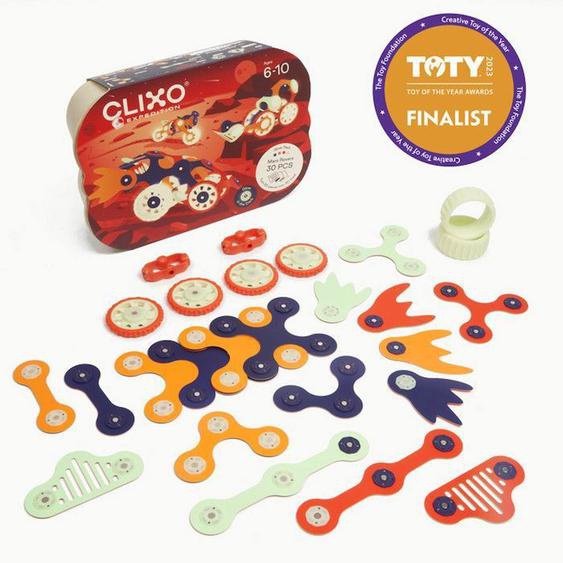 Mars Rovers - Clixo - Jeu De Construction Phosphorescent, Magnetique, Flexible, Durable Et Imaginatif – 30 Pieces – Des 6 Ans Orange