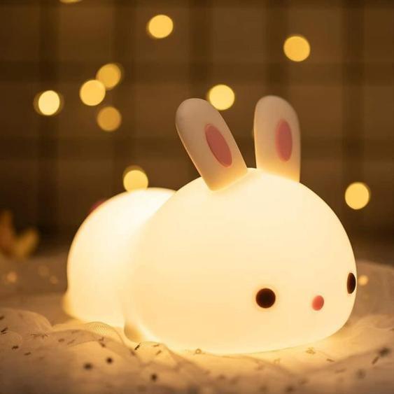 MARSEE Veilleuse Enfant,Veilleuse Bébé Lapin Led,Veilleuse 7 Colours Silicone Portable,Lampe Chambre Ambiance,Cadeau Lumineux