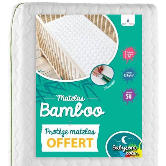 Matelas Bébé Bamboo - Babysom - 60x120 Cm - Visocse Douce - Déhoussable Blanc