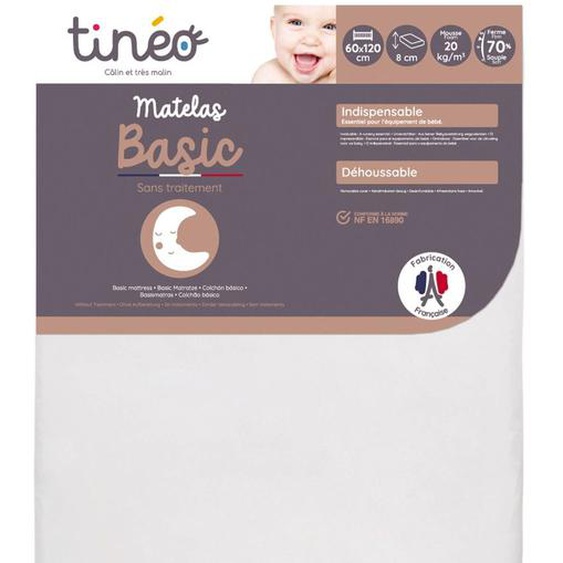 Matelas Bébé - Tineo - Basic - Déhoussable - Sans Traitement - Matelas Ferme Blanc