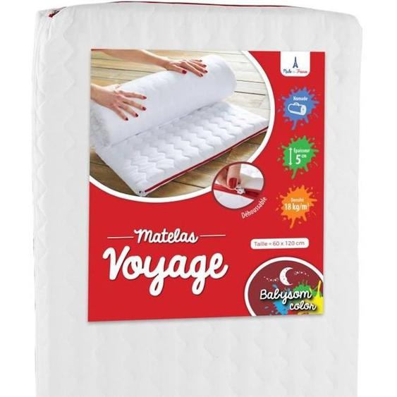 Matelas De Voyage Pour Bébé - Babysom - 60x120 Cm - Roulé - Épaisseur 5 Cm - Déhoussable Blanc