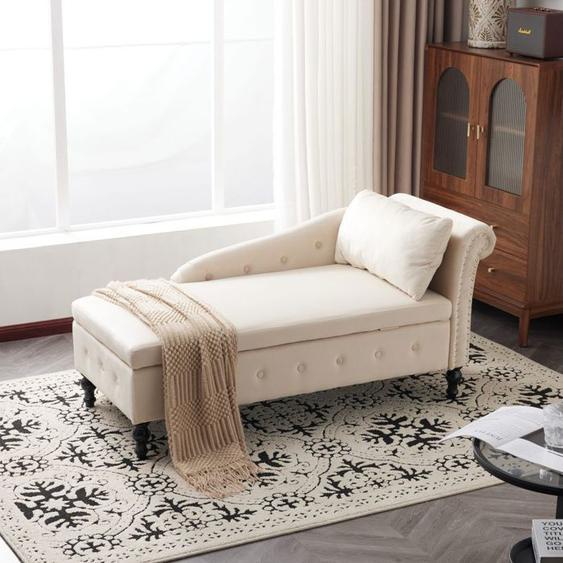 Méridienne Canapé chaise Avec espace de rangement Avec coussins Moderne Avec garniture en tête de clou Accoudoir droit Beige