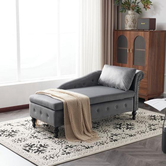 Méridienne Canapé chaise Avec espace de rangement Avec coussins Moderne Avec garniture en tête de clou Accoudoir droit Gris