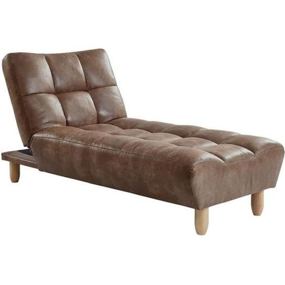 Méridienne convertible ESTEBAN en microfibre vieillie - Marron vintage - VENTE-UNIQUE