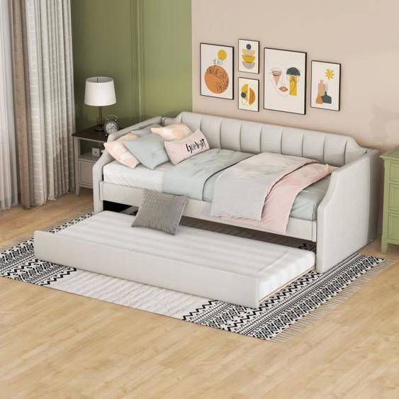 Méridienne de chambre - MISNODE - 90x200cm - Beige - Convertible - Confort moelleux - Pour 4 personnes