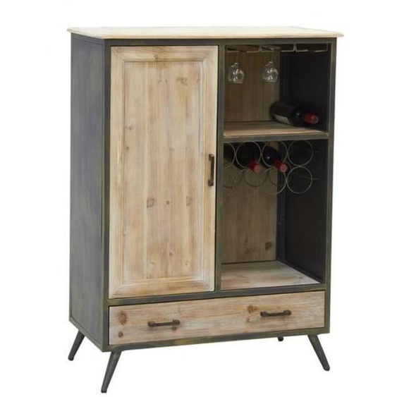 Meuble bar en bois et métal - AUBRY GASPARD - 1 porte, 1 tiroir, supports bouteilles et verres