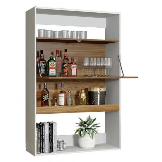 Meuble Bar Secrétaire Blanc et Châtaignier - L 90 x l 36 x H 140.5 cm