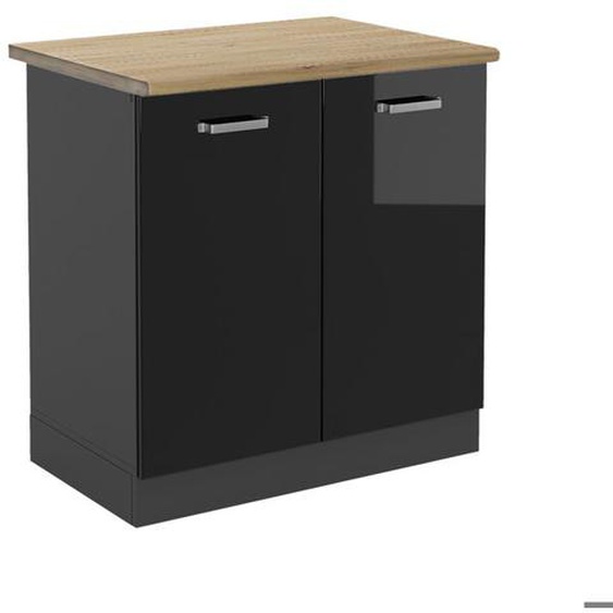 Meuble bas sous-évier R-Line, 80 cm , PT Chêne, Noir Haute brillance, Vicco