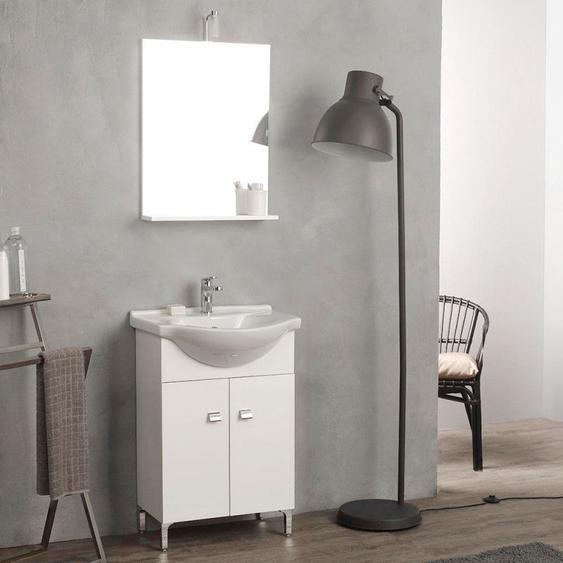 Meuble De Bain Sur Pieds Blanc 56 Cm Avec Lavabo Et Miroir Simply