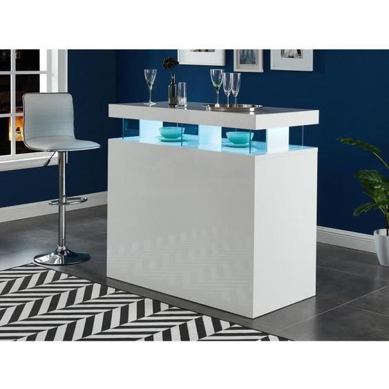 Meuble de bar avec LEDs en MDF blanc laqué - Fabio II - 120x60x110 cm