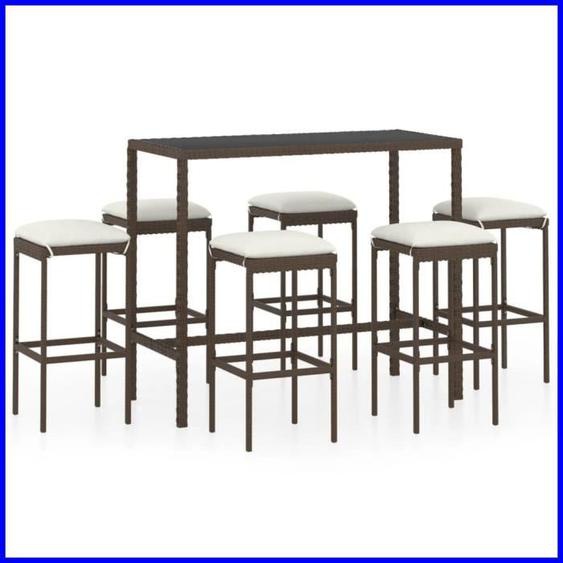 Meuble de bar de jardin 7 pcs et coussins Résine tressée Marron -BK3064822 (PLA)