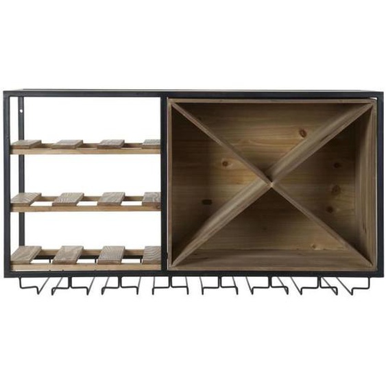 Meuble de bar en bois de sapin naturel et métal noir - longueur 80 x profondeur 24 x hauteur 44 cm