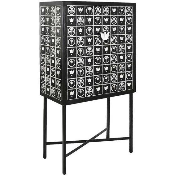 Meuble de bar, meuble de rangement avec 2 portes en métal noir et blanc  - longueur 80 x profondeur 40 x Hauteur 153 cm