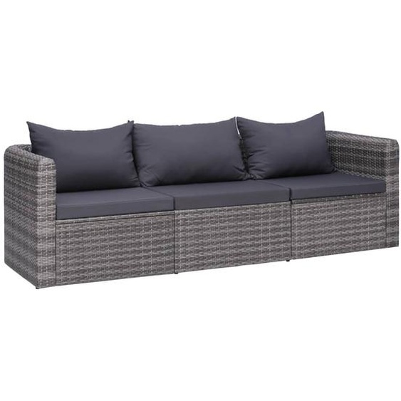 Meuble de jardin 3 pcs avec coussins Gris Résine tressée