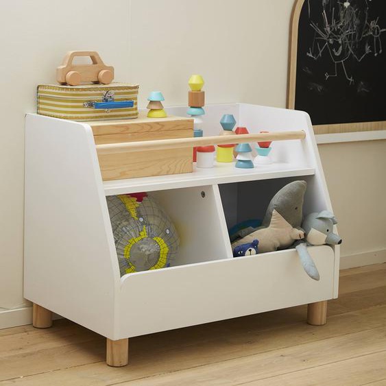 Meuble de rangement mixte étagère + bacs LIGNE PTILOU blanc/bois