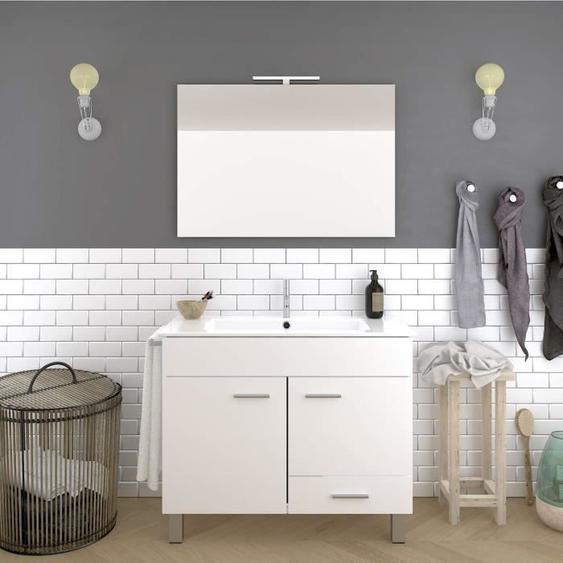 Meuble DE Salle DE Bain avec Miroir LED ET Porte-Serviettes DE Bain 80 CM Blanc Hades