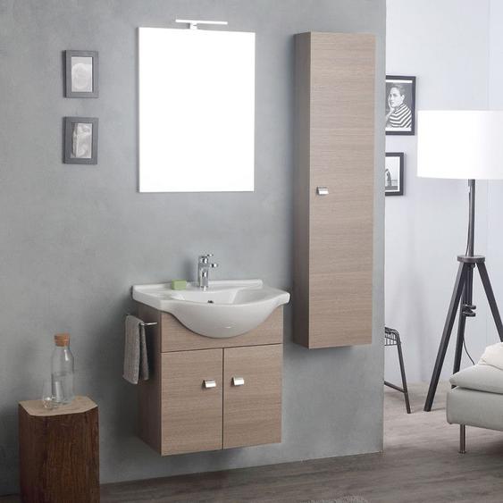 Meuble De Salle De Bain Suspendu 58+31 Cm Avec Colonne En Chêne Fumé