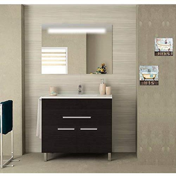 Meuble de salle de bain Vega avec lavabo, miroir, porte-serviettes et lumière LED 60x82x45cm chêne