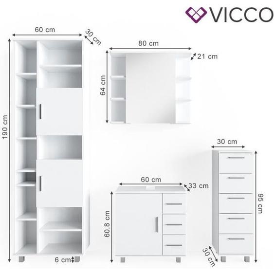 Meuble de salle de bain VICCO ILIAS blanc - miroir de salle de bain commode meuble bas meuble de salle de bain 4251421939219