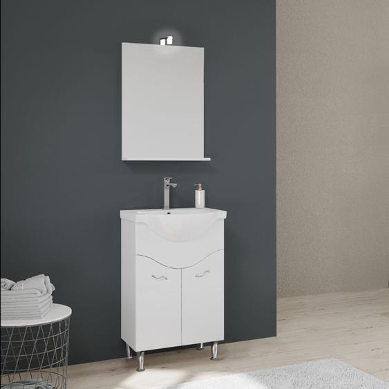 Meuble De Salle De Bains Au Sol De 56,5 Cm Avec Lavabo Et Miroir Blanc  Easy