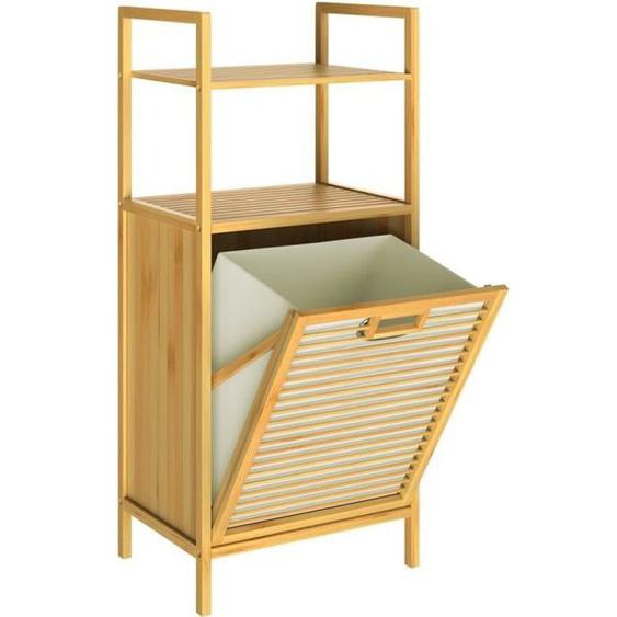 Meuble en bambou 2 en 1 avec étagères panier à linge intégré 43L Meuble de rangement salle de bain 95 cm