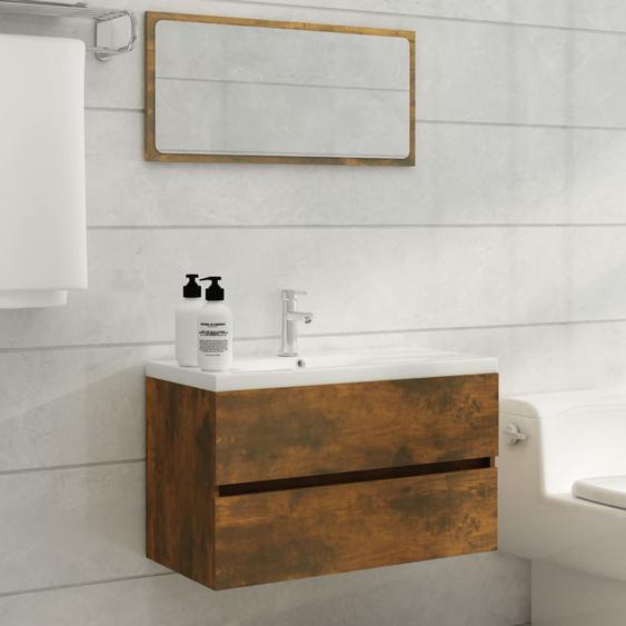 Meuble lavabo avec bassin intégré Chêne fumé Bois dingénierie