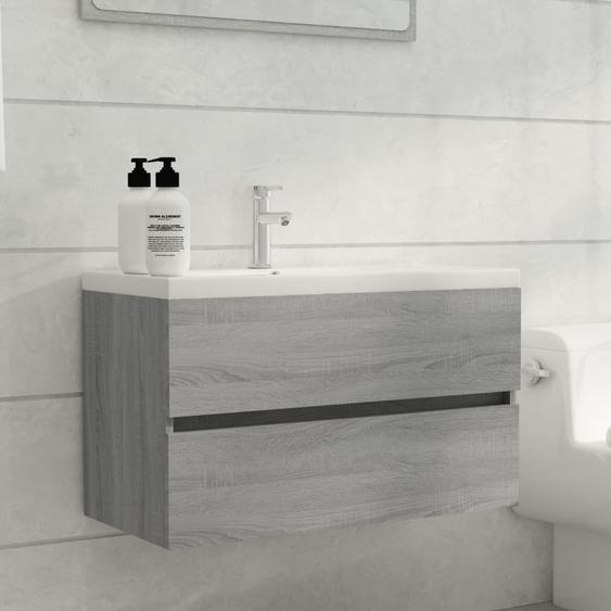 Meuble lavabo avec bassin intégré Sonoma gris Bois dingénierie