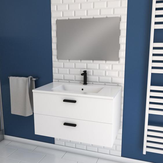 Meuble Salle De Bain 80 Cm Monte Suspendu Gris H46xl80xp45cm - Avec Tiroirs - Vasque Et Miroir