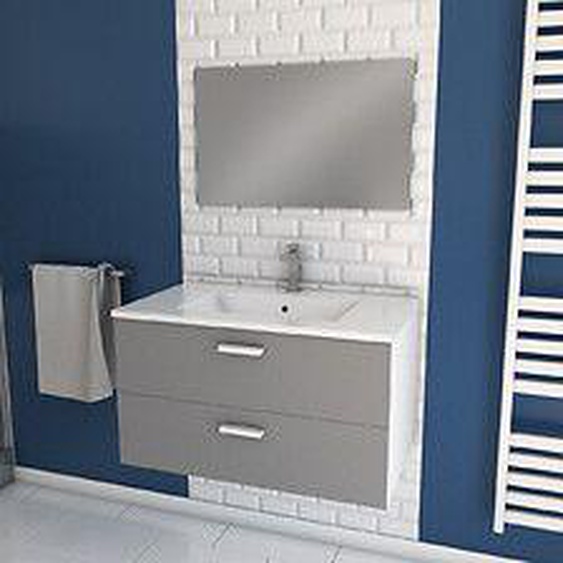 Meuble Salle De Bain 80 Cm Monte Suspendu Gris H46xl80xp45cm - Avec Tiroirs - Vasque Et Miroir