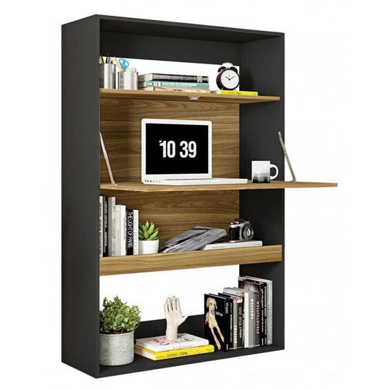 Meuble Secrétaire - Bar Noir et Chêne 4 Niches L 90 H 140.5 P 36 cm - L 90 x l 36 x H 140.5 cm