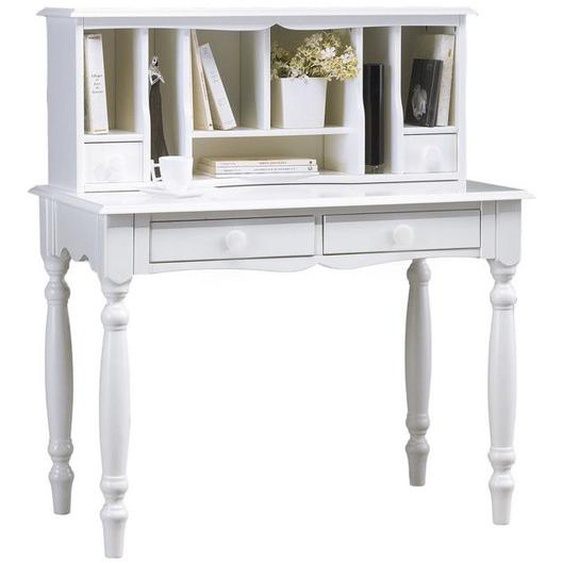 Meuble Secrétaire Blanc Style Anglais 4 Tiroirs 7 Niches L 100 H 114.3 P 56.4 cm - L 100 x l 56.4 x H 114.3 cm