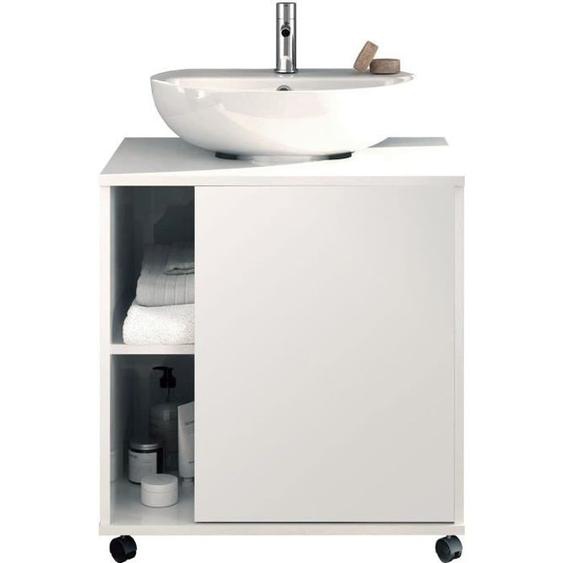 Meuble sous lavabo 1 porte coloris blanc brillant - Hauteur 64 x Longueur 59 x Profondeur 45 cm