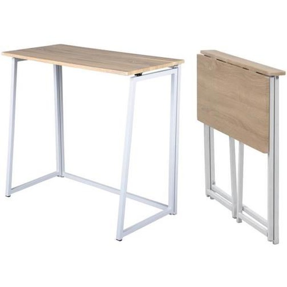 MEUBLES COSY Bureau Pliable Moderne - Armature en métal blanc - Plateau en panneaux de particules Chêne - 80x40x74cm