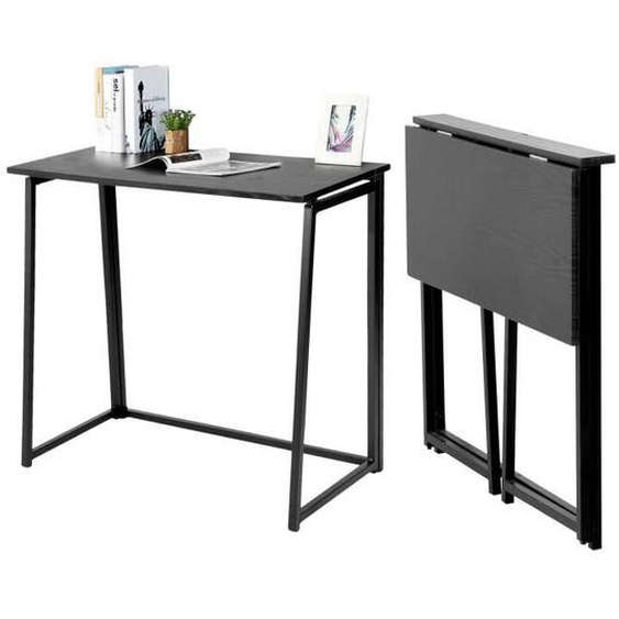 MEUBLES COSY Bureau Pliable Moderne - Armature en métal noir - Plateau en panneaux de particules noir - 80x40x74cm