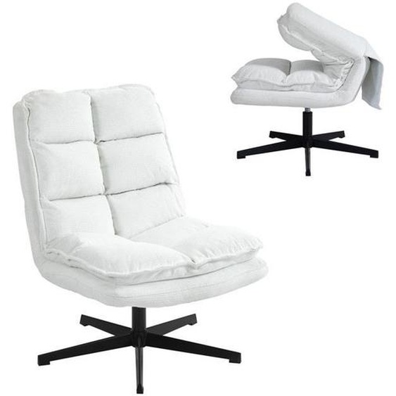 Meubles Cosy Chaise De Loisirs Pliable Sans Accoudoirs En Tissu Blanc Avec Assise En Mousse Et Dossier Repliable, Pivotant À 360