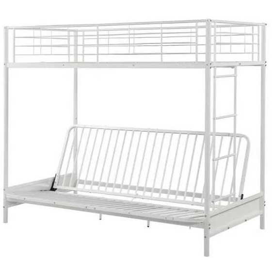 Meubles Cosy Lit Mezzanine Avec Banquette Convertible Sans Matelas - Style Industriel Métal Blanc - Sommiers Inclus - 90 X 190 Cm