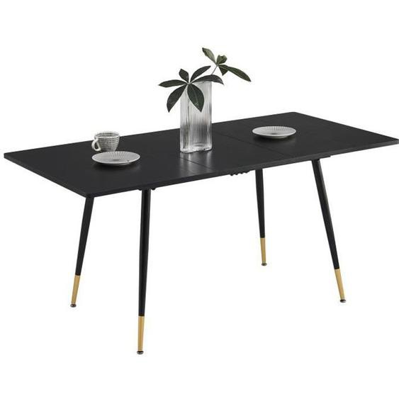 MEUBLES COSY Table à Manger Extensible Rectangulaire,Style Scandinave,Plateaux en MDF,Pieds Métal,Noir/Doré,4-6 Personnes 120/160