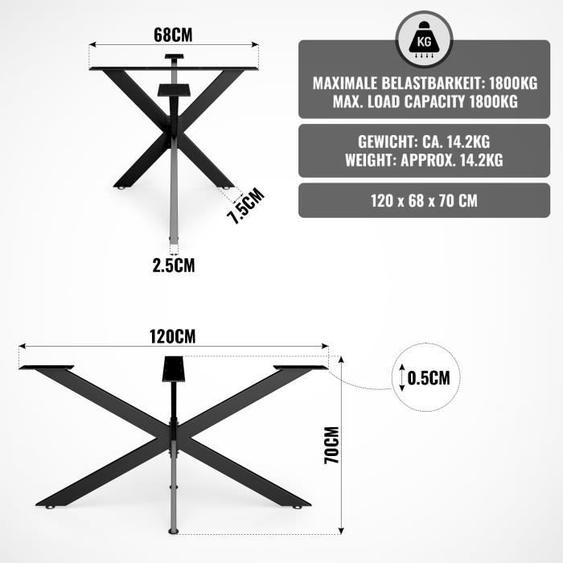 MIADOMODO® Pieds de Table - Style Industriel, Forme Araignée, 120 x 68 x 70 cm, Acier, Noir - Pieds de Table à Manger, de Bureau