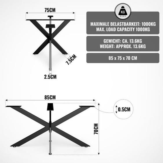 MIADOMODO® Pieds de Table - Style Industriel, Forme Araignée, 85 x 75 x 70 cm, Acier, Noir - Pieds de Table à Manger, de Bureau