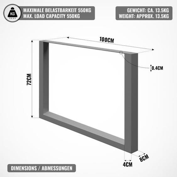 MIADOMODO® Pieds de Table - Style Industriel, Rectangulaire, 100 x 72 cm, Acier, Gris - Pieds de Table à Manger, de Bureau