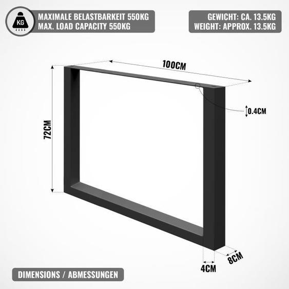 MIADOMODO® Pieds de Table - Style Industriel, Rectangulaire, 100 x 72 cm, Acier, Noir - Pieds de Table à Manger, de Bureau