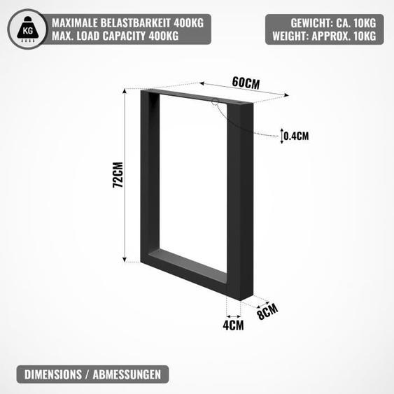 MIADOMODO® Pieds de Table - Style Industriel, Rectangulaire, 60 x 72 cm, Acier, Noir - Pieds de Table à Manger, de Bureau