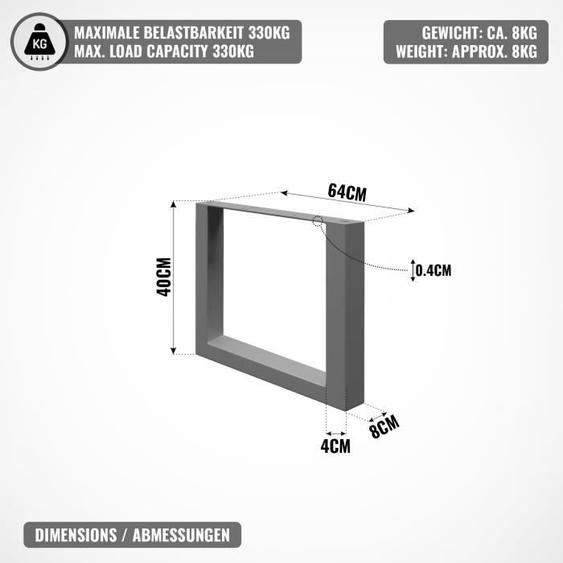 MIADOMODO® Pieds de Table - Style Industriel, Rectangulaire, 64 x 40 cm, Acier, Gris - Pieds de Table à Manger, de Bureau