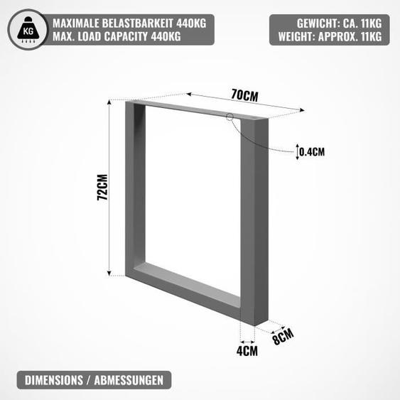 MIADOMODO® Pieds de Table - Style Industriel, Rectangulaire, 70 x 72 cm, Acier, Gris - Pieds de Table à Manger, de Bureau