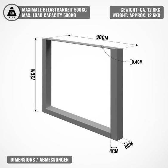 MIADOMODO® Pieds de Table - Style Industriel, Rectangulaire, 90 x 72 cm, Acier, Gris - Pieds de Table à Manger, de Bureau