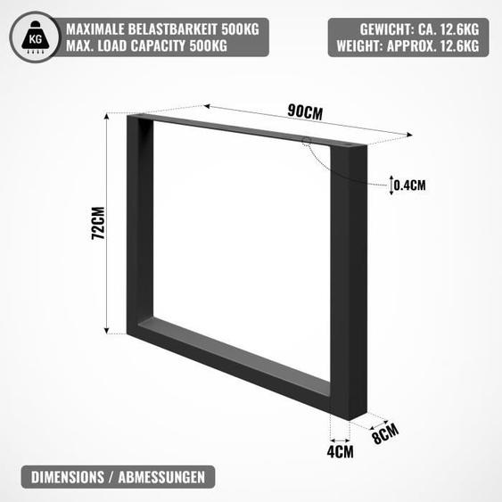 MIADOMODO® Pieds de Table - Style Industriel, Rectangulaire, 90 x 72 cm, Acier, Noir - Pieds de Table à Manger, de Bureau