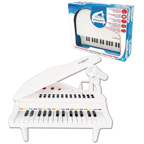 Mini Piano À Queue Électronique Avec Micro, 31 Touches Lumineuses Et Câble Aux-in Blanc